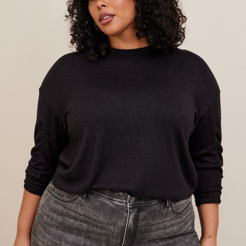 NWT Torrid Black Sparkle Knit Drop Shoulder Shirred Sleeve Top - Size 3 / 3X